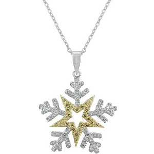 ShineHigh Two-Tone and Rhodium Plated Snowflake Pendant Necklaces with Cubic Zirconia – Holiday-Inspired Jewelry with Chain Included - 1 of 1