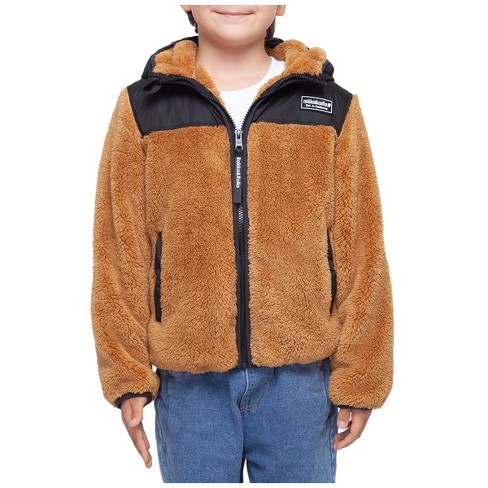 Rokka&Rolla Boy's Faux Shearling Jacket Fleece Hooded Coat-Mocha Bear, size  3