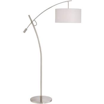 Possini Euro Design Modern Arc Floor Lamp 69" Tall Brushed Steel Adjustable Boom Off White Linen Drum Shade for Living Room Reading Office