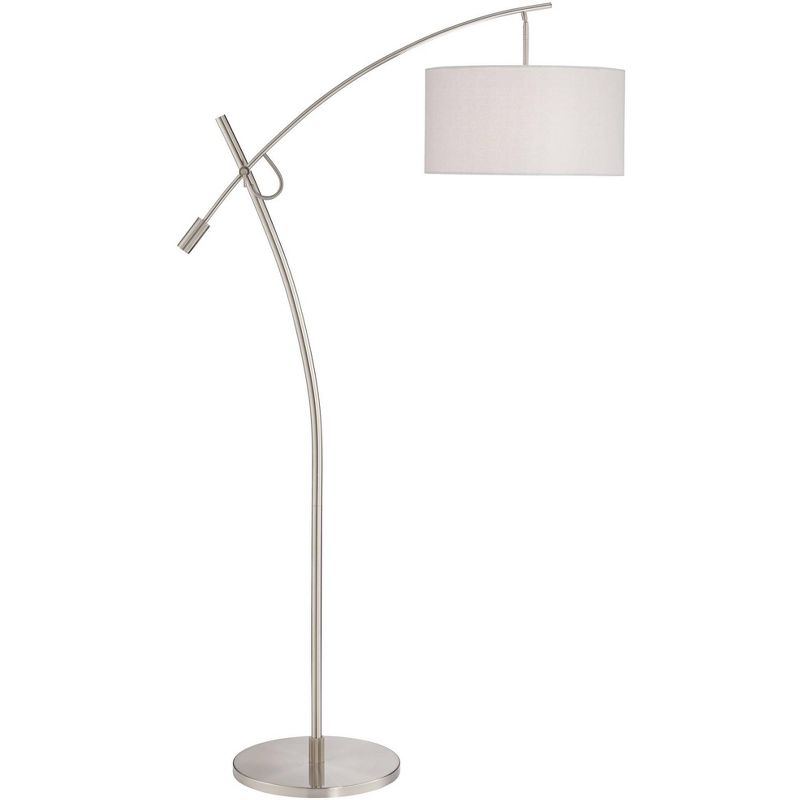 Possini Euro Design Modern Arc Floor Lamp 69" Tall Brushed Steel Adjustable Boom Off White Linen Drum Shade for Living Room Reading Office, 1 of 10