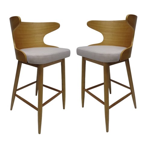 Set Of 2 Kamryn Mid Century Modern Barstool Light Beige Christopher Knight Home Upholstered Rubberwood Frame 250lb Capacity Target