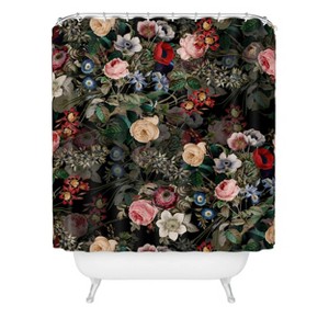 Deny Designs Burcu Korkmazyurek Dark Garden Shower Curtain Black : Microfiber, Machine Washable, Non-Slip Backing - 1 of 3