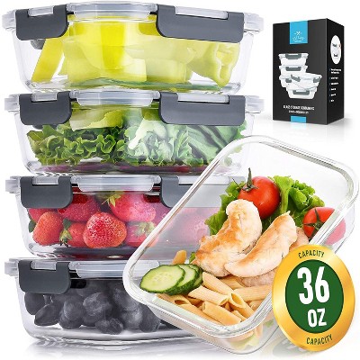 Zulay Large 5 Pack Glass Storage Containers With Lids - 36 oz Glass Food Storage Containers With Lids Airtight Snap Lock