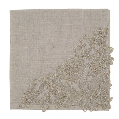Taupe Embroidered Lace Floral Placemats and Napkins Set