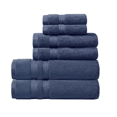 Vynxaria Navy Blue Feather Touch Antimicrobial Cotton Towel 6 Piece Set