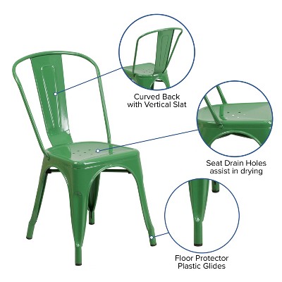 Green Steel Armless Stackable Indoor-Outdoor Side Chair