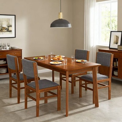 Homy Casa 5-Piece Dining Table and Upholstered Chairs Set, Walnut and Gray – Natural Modern Kitchen Furniture