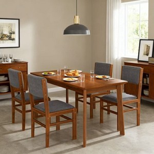 Homy Casa 5-Piece Dining Table and Upholstered Chairs Set, Walnut and Gray – Natural Modern Kitchen Furniture - 1 of 4