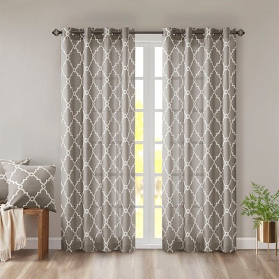 Lycvki Fretwork Print Grommet Top Window Curtain Panel(Only 1 Pc Panel)