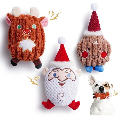 Nocciola 3 Pack Jolly Chubby Trio Christmas Dog Toys,Santa Claus, Reindeer and Gingerbread Man,Cute Stuffed Crinkle & Squeaky Toys,Durable Puppy Toys