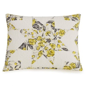Standard Hummingbird Blooms Star Pillow Sham Yellow - Vera Bradley: Cotton Material, Reversible, Zipper Closure, Machine Washable - 1 of 3