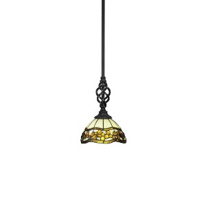 Toltec Lighting Elegante 1 - Light Pendant in  Matte Black with 7'' Roman Jewel Art Glass Shade - 1 of 1