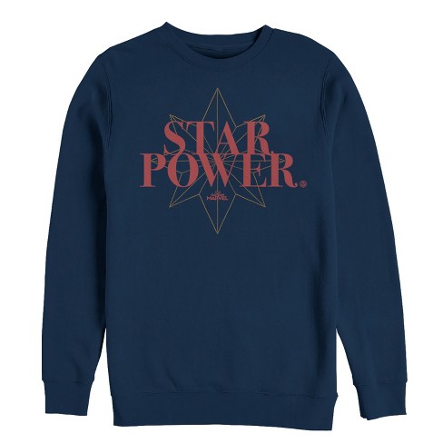 Men s Marvel Captain Marvel Star Power Text Sweatshirt Navy Blue X Large