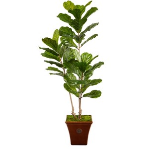Nearly Natural 5.5-ft Fiddle Leaf Artificial Tree in Brown Planter UV Resistant (Indoor/Outdoor) - 1 of 4