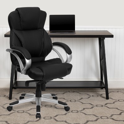 High Back Black Leather Executive Swivel Office Chair with Silver Base
