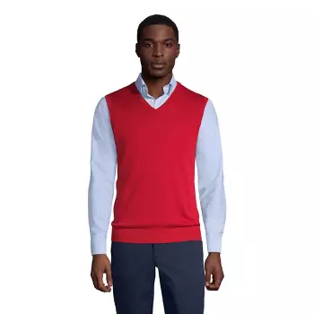 Lands' End School Uniform Men's Cotton Modal Vest - Small Red