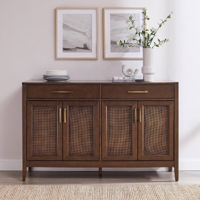 Milo Dark Brown Wood Sideboard with Rattan Panels