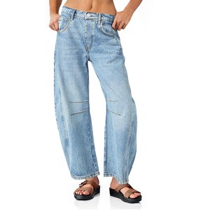 Imily Bela Womens Vintage Boyfriend Baggy Wide Leg Barrel Mid Rise Denim Ankle Pants - 1 of 4