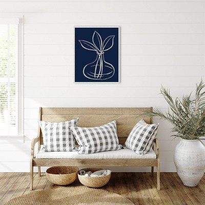 23"x28" Navy and White Canvas Art with Beaded Frame