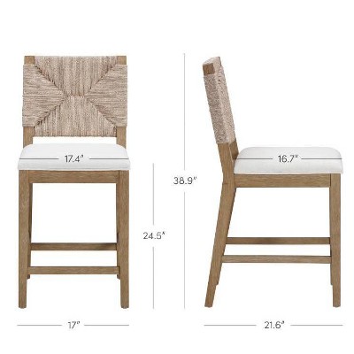 Beacon Bohemian Seagrass and Boucle Counter Height Bar Stools, Set of 2