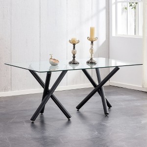 NicBex Dining Table for 4 Morden 71" Glass Dining Table Dining Room Table with Glass Tabletop and Trestle Legs for Kitchen - 1 of 4