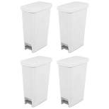 Sterilite 11 Gallon Slim Narrow StepOn Hands Free Portable Kitchen Wastebasket Trash Can Garbage Bin Container with Oversized Lid, White (4 Pack)