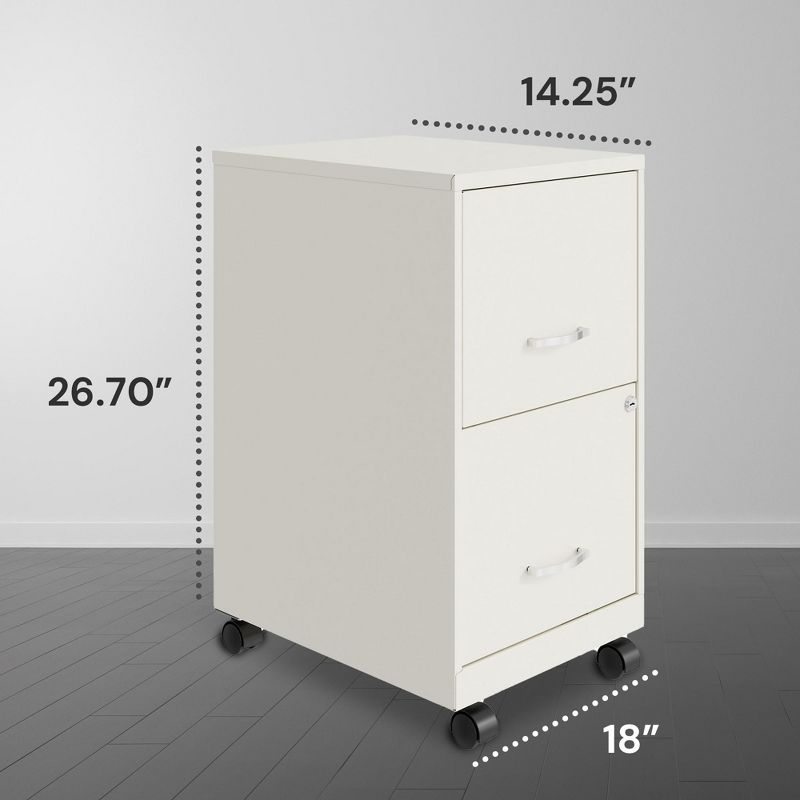 Space Solutions 18 Inch Wide Metal Mobile Organizer File Cabinet for Office Supplies and Hanging File Folders with 2 File Drawers, Pearl White, 3 of 7