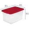 Sterilite 64 Qt Latching Storage Box, Stackable Bin with Latch Lid, Organize Holiday Decor in Closet, Clear Base with Red Lid - 2 of 4