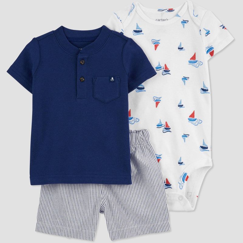 Carter&#39;s Just One You&#174; Baby Boys&#39; Sailboat Top &#38; Bottom Set - Blue/White, 1 of 7
