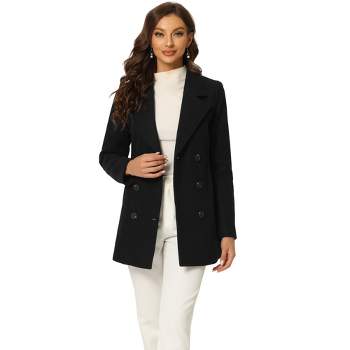Allegra K Women's Long Sleeves Double Breasted Button Winter Outerwear Pea Coat