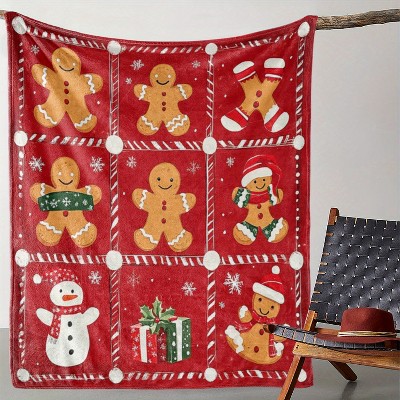 Vintage Gingerbread Man Christmas Throw Blanket, Cozy & Soft for Couch, Bed, Car, Office, Camping, Travel ¨C Festive Holiday Gift.