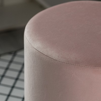 Pink Round Velvet Ottoman Stool with Gold Base, 16"