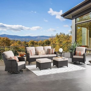 HOMLUX 6 Pcs Outdoor Patio Furniture Set High Back Sofa and Swivel Chairs Set - 1 of 4