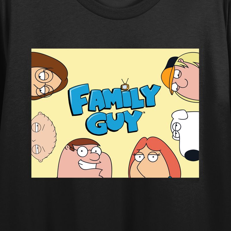 Family Guy Griffin Family Box Art Crew Neck Short Sleeve Black Women's Crop Top, 2 of 3