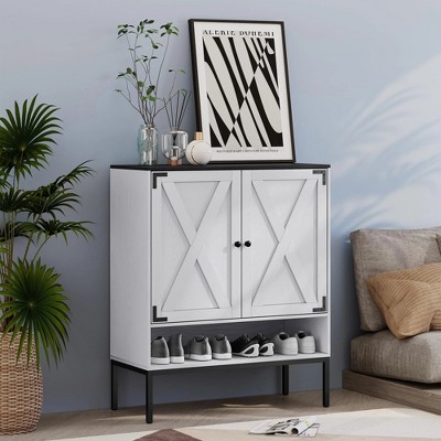 Brafabhome White Shoe Storage Cabinet with Adjustable Shelf, Wood Entryway 5 Tier Shoe Rack Organizer with Opening Shelf for Slippers | 20 Pairs