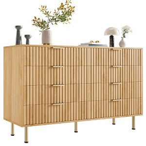 Modern Fluted Dresser for Bedroom with 8 Drawers, Deep Drawers & Wide Modern Top, Double Dresser TV Stand and Storage Organizer - Brown - 1 of 4