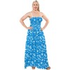 LA LEELA Women's House Daily Routine Evening Wear Boho A line Smocked Dresses Evening Long Tube Top Slit Maxi Dress for Women One Size Blue, Floral - 4 of 4