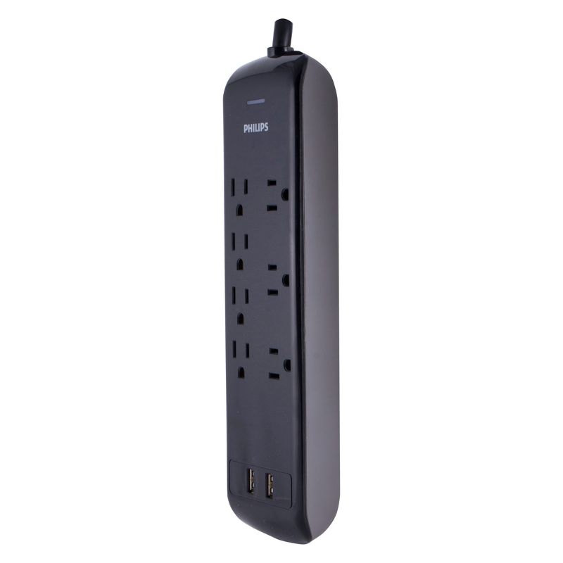 Philips 7-Outlet 2 USB Port Surge Protector with 4ft Extension Cord, Black, 3 of 13