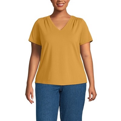 Lands' End Women's Short Sleeve Lightweight Jersey Gathered Shoulder T-Shirt