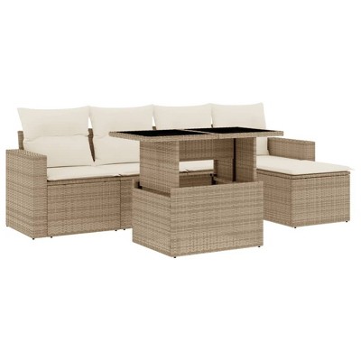 vidaXL 6 Piece Patio Sofa Set with Cushions Beige and Cream Poly Rattan - Without Storage