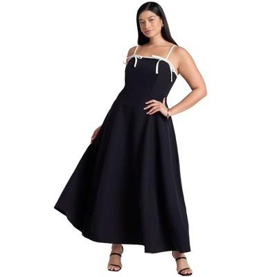 ELOQUII Women's Plus Size Bow Straps Maxi Flare Dress