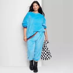 Women's Plus Size Ascot + Hart Velour Graphic Pullover Sweatshirt - Blue 3X