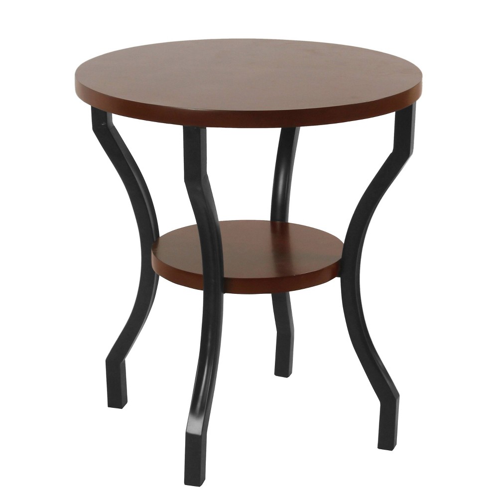 Small Round Wood and Metal Accent Table Dark Walnut Brown/Black - HomePop was $99.99 now $74.99 (25.0% off)