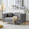 Sapphtopaz Velvet Couches for Living Room with Nailhead&Button Tufted Upholstered Leisure Sofa with Square Arms&Deep Seat for Apartment - 3 of 4