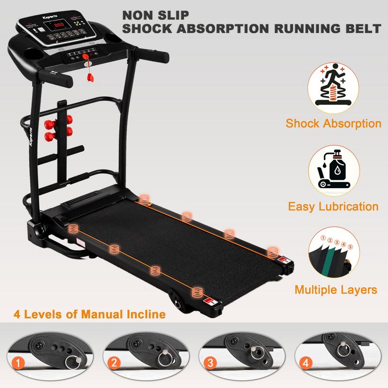 Ksports Multi-Functional Electric Treadmill Home Gym Cardio Strength Training Workout Set w/ Ab Mat, Sit-Up Strap, & Adjustable Incline, 4 of 7