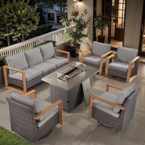 Buenhomino 8 Piece Patio Furniture Set with 41" Fire Pit Table Wicker Rattan Patio Sectional Sofa Set Outdoor Seating Furniture with Thickened Cushion - 1 of 4