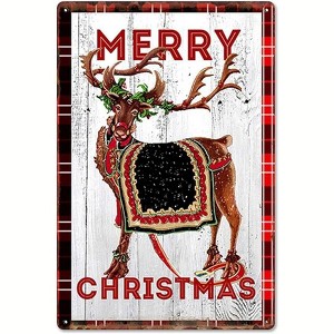 Lomsoe Merry Christmas Reindeer Sign Christmas Decorations Rustic Aluminum Wall Art Christmas Metal Tin Sign Christmas Gift 8x12in - 1 of 1