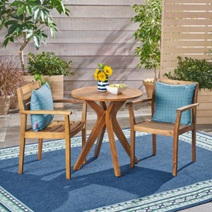 Christopher Knight Home Stamford Outdoor Acacia Wood 3 Piece Bistro Set - 1 of 4
