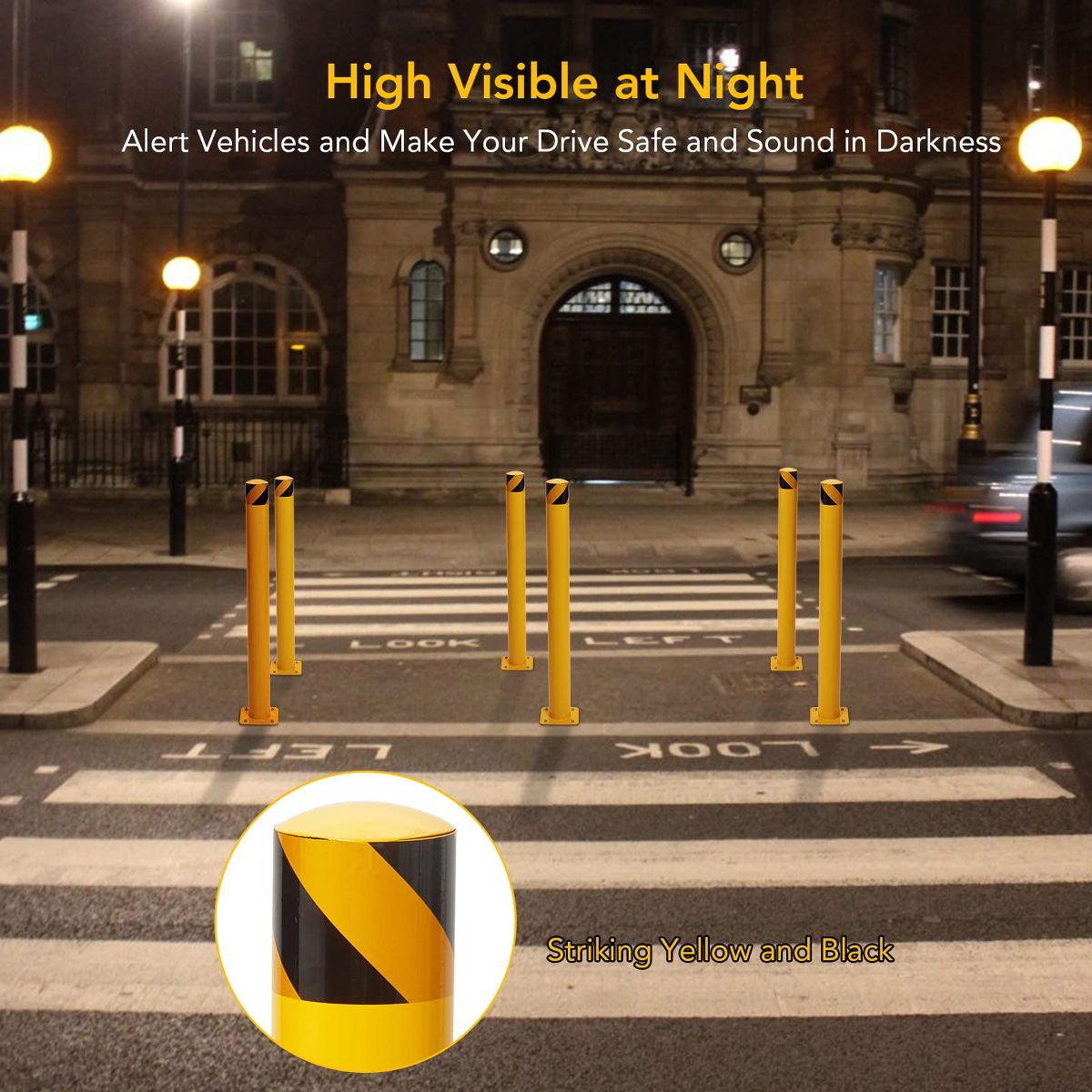 2 Packs 42in Safety Bollard Post,4.5in Diameter Yellow Steel Traffic Bollard with 8 Anchor Bolts, Parking Pole for Driveway Barrier Traffic Control - thumbnail 2