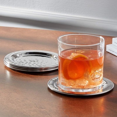 Elegance 4-Inch Hammered Stainless Steel Round Coaster Set